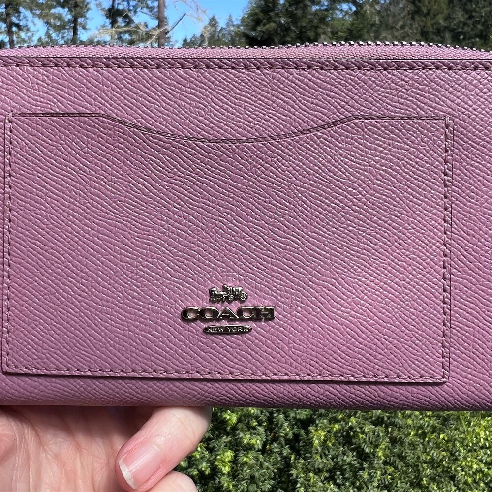 COACH Long Zip-Around Purple Crossgrain Leather Wallet Silver Hardware AUTHENTIC - Picture 10 of 11